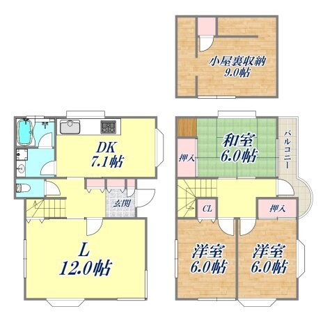 稲葉荘2丁目貸家の物件間取画像