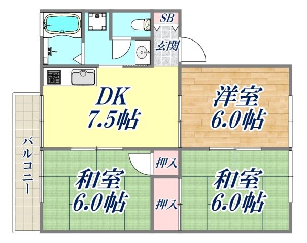 池尻ハイツB棟の物件間取画像