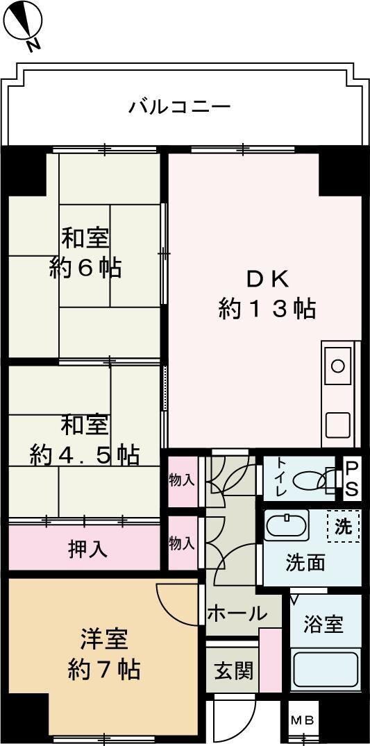 手柄駅 徒歩10分 4階の物件間取画像