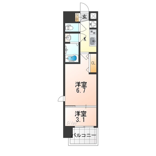 荒本駅 徒歩2分 8階の物件間取画像