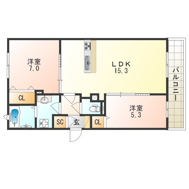 姫松駅 徒歩4分 1階の物件間取画像
