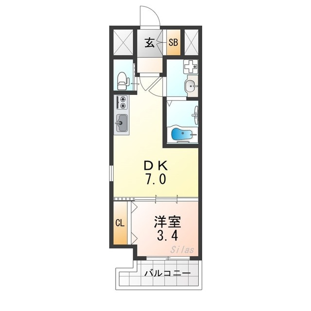 八戸ノ里駅 徒歩5分 9階の物件間取画像