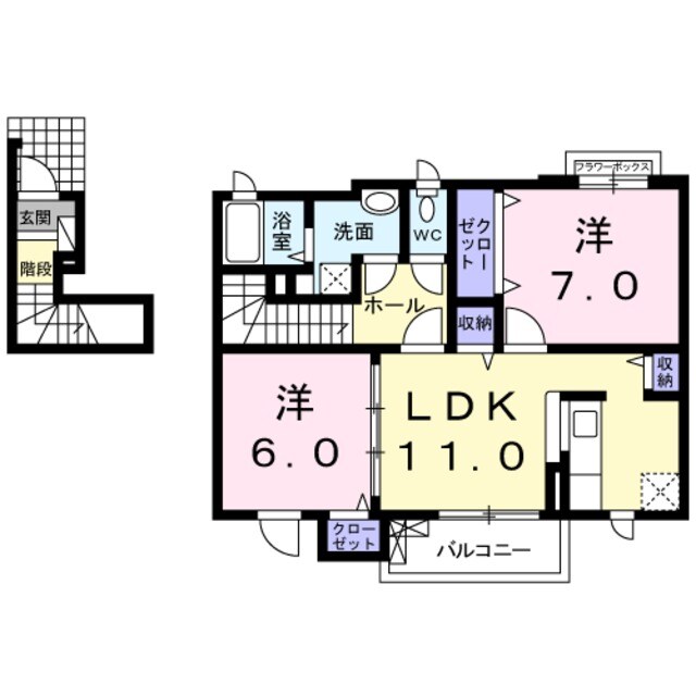 萩原天神駅 徒歩17分 2階の物件間取画像