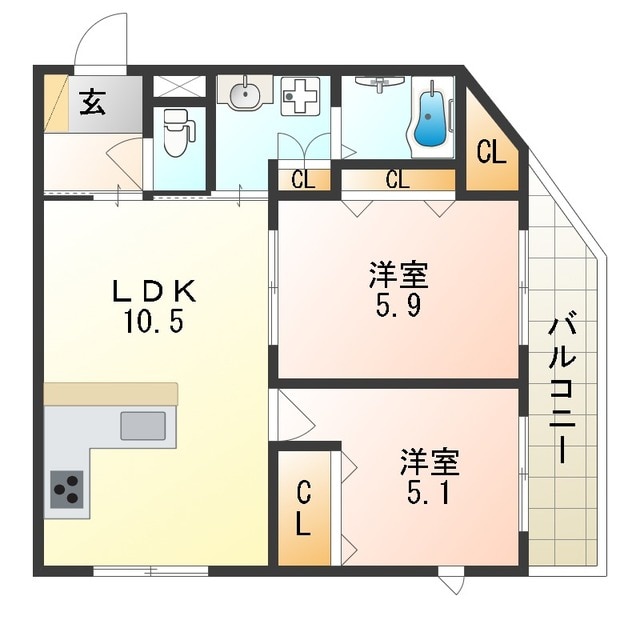 田辺駅 徒歩1分 5階の物件間取画像