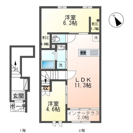 鳴海駅 徒歩23分 2階の物件間取画像