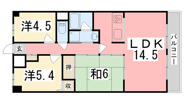 手柄駅 徒歩6分 4階の物件間取画像