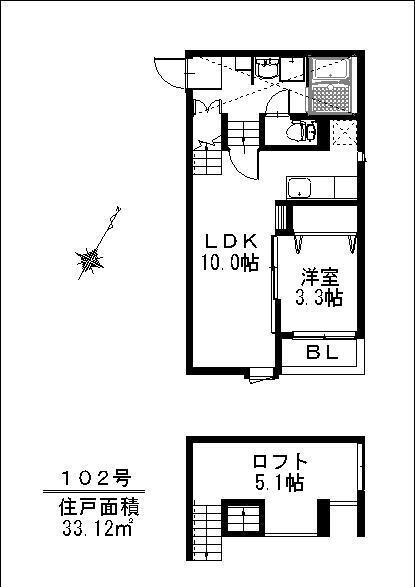 笹原駅 徒歩5分 1階の物件間取画像