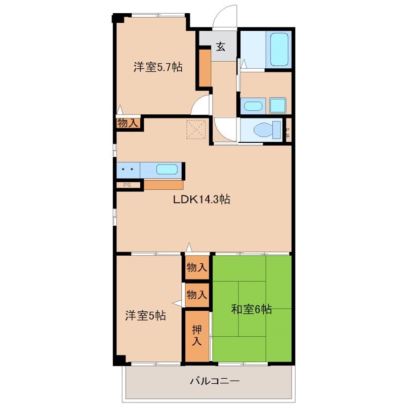 稲野駅 徒歩5分 2階の物件間取画像