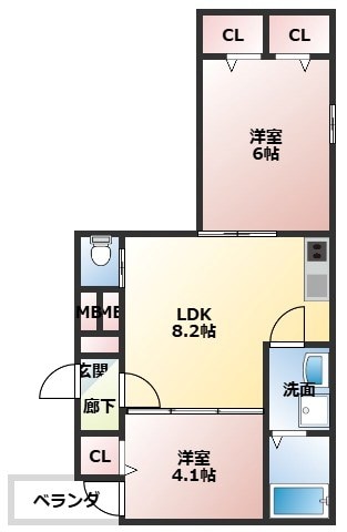 立花駅 徒歩9分 1階の物件間取画像