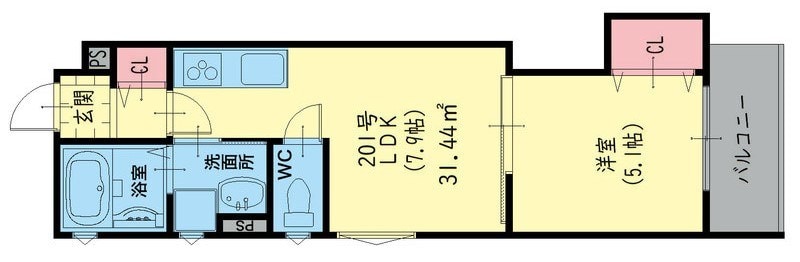 大物駅 徒歩7分 3階の物件間取画像