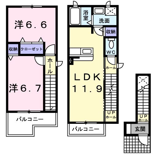 弥刀駅 徒歩10分 2階の物件間取画像