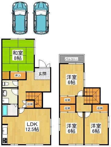 富田林市大字嬉車庫付き戸建貸家の物件間取画像