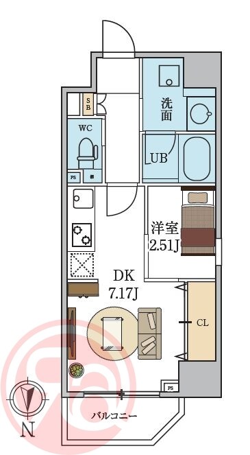 シーズンフラッツ新町の物件間取画像