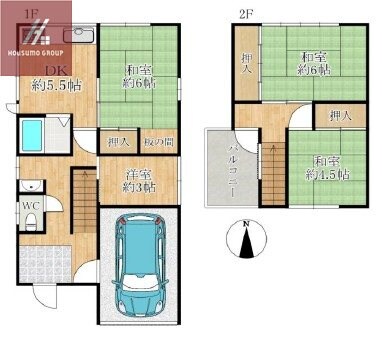 河内山本駅 徒歩7分 1-2階の物件間取画像