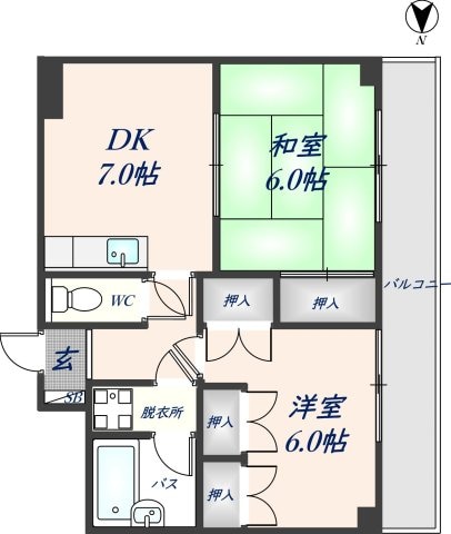 志紀駅 徒歩5分 2階の物件間取画像