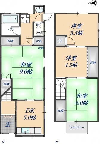 河内山本駅 徒歩13分 1-2階の物件間取画像