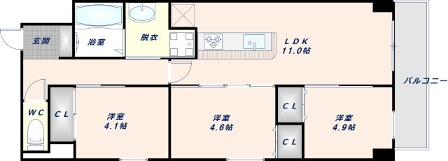 新深江駅 徒歩7分 10階の物件間取画像