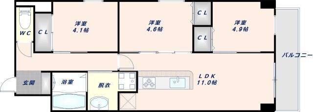 新深江駅 徒歩7分 6階の物件間取画像