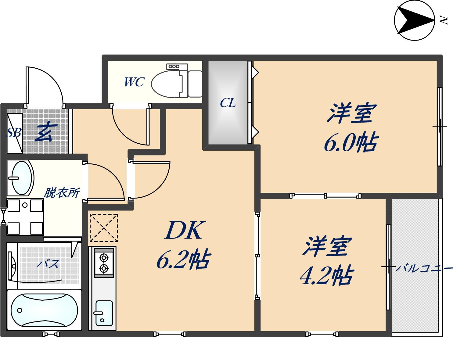 河内山本駅 徒歩6分 2階の物件間取画像