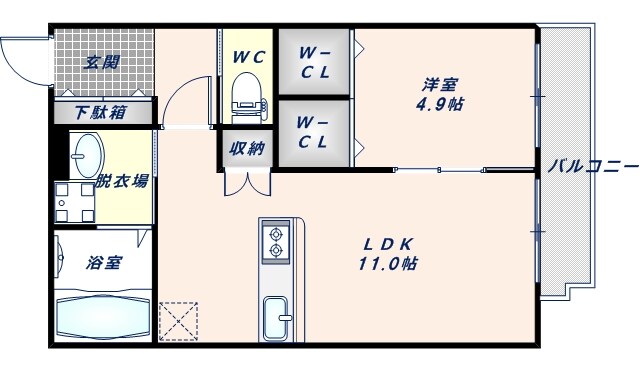 衣摺加美北駅 徒歩9分 1階の物件間取画像