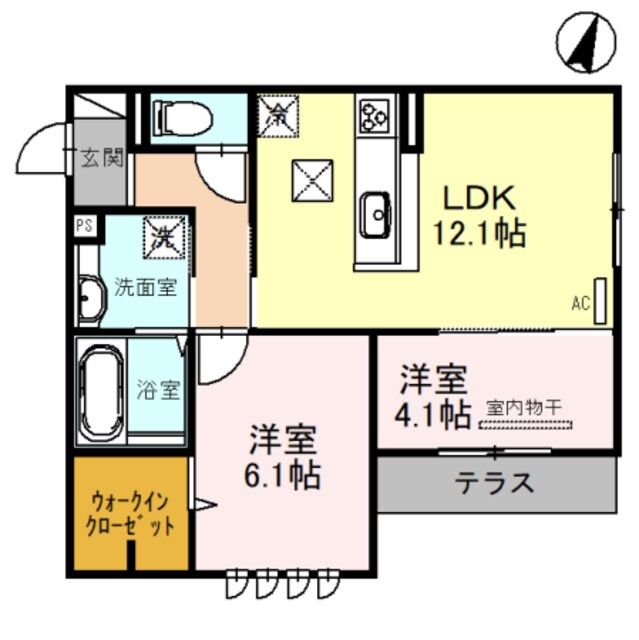 岸辺駅 徒歩4分 1階の物件間取画像