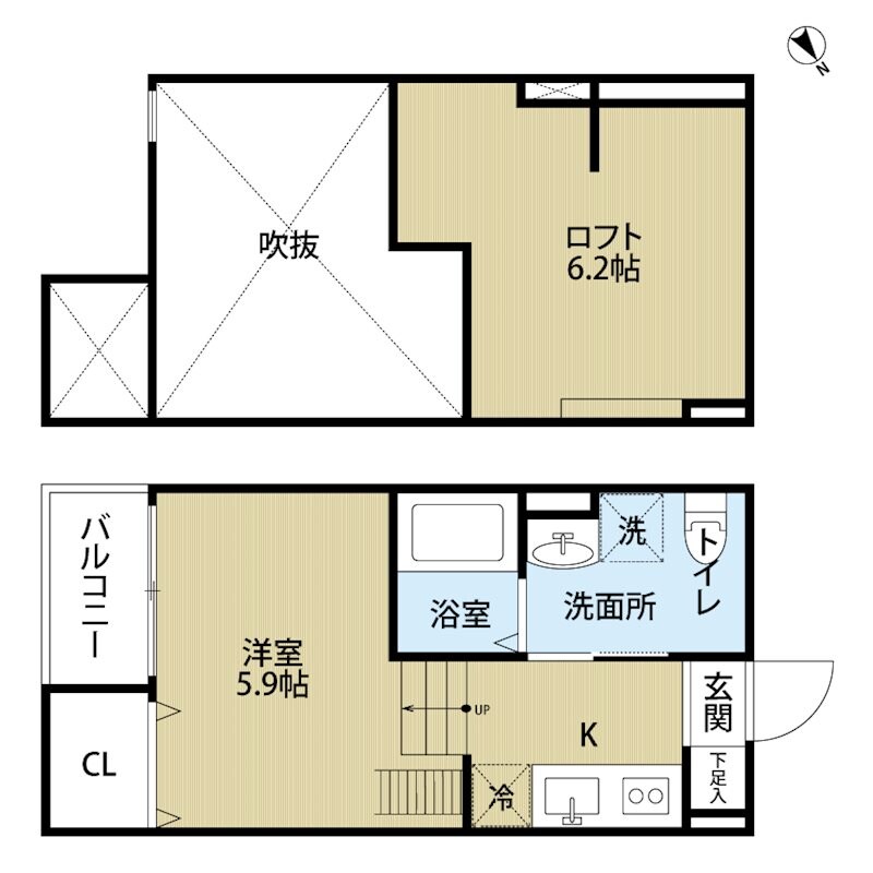 大物駅 徒歩6分 2階の物件間取画像