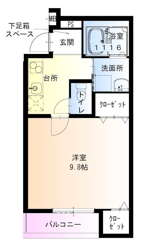 大物駅 徒歩3分 3階の物件間取画像