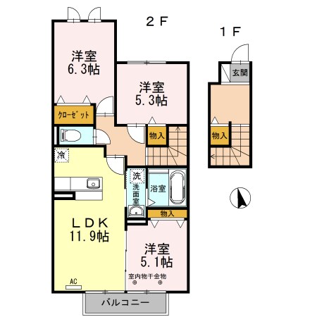 蘇原駅 徒歩32分 2階の物件間取画像