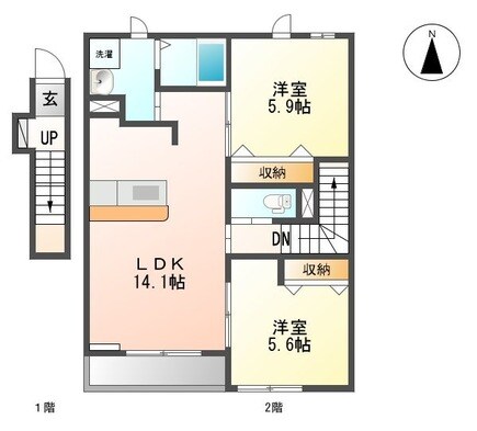 岐南駅 徒歩18分 2階の物件間取画像