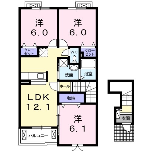 六軒駅 徒歩17分 2階の物件間取画像