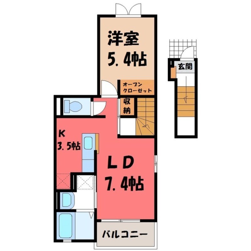 東武宇都宮駅 バス15分  西三の沢下車：停歩7分 2階の物件間取画像