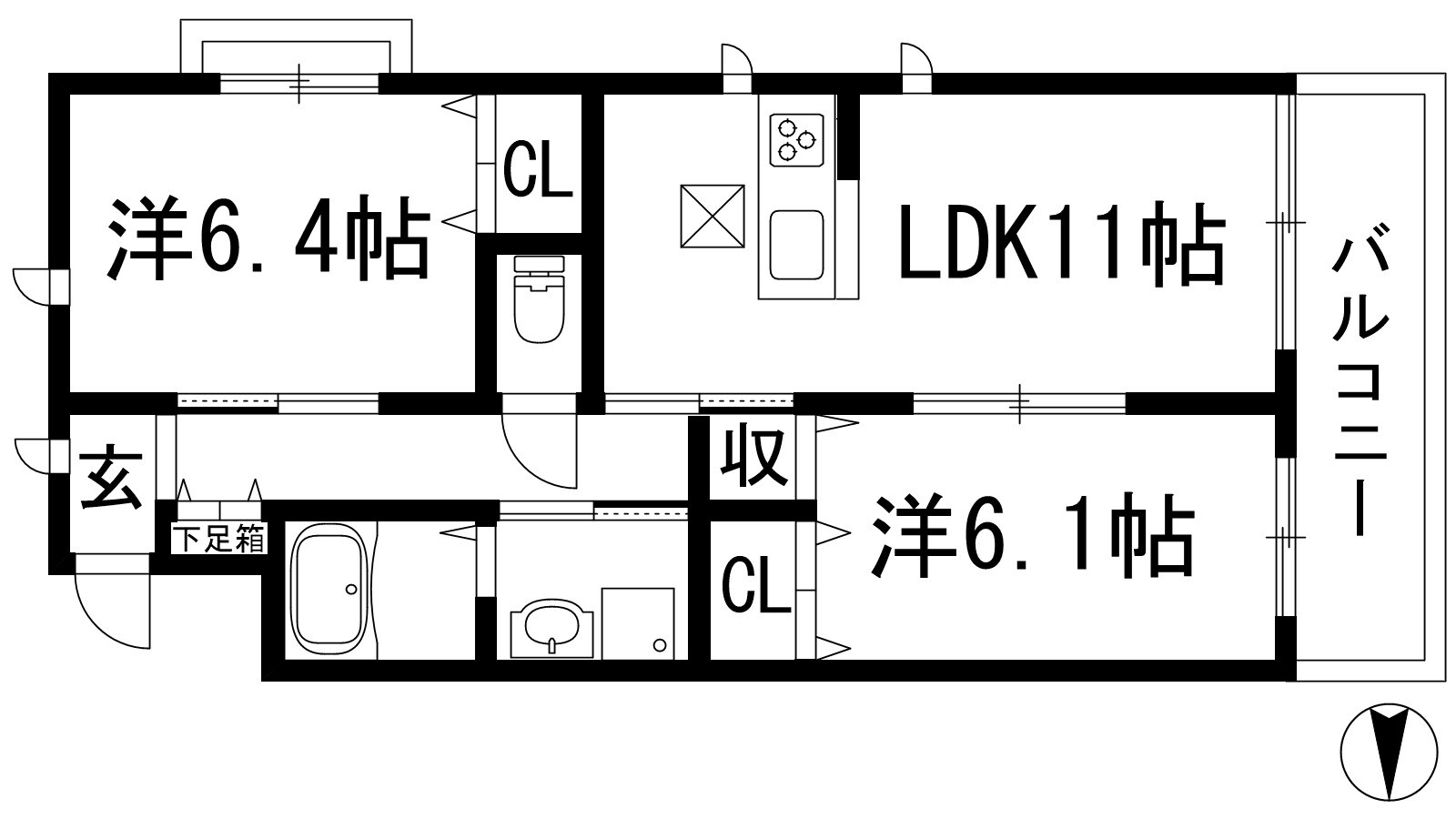 シャーメゾン山本丸橋B棟の物件間取画像