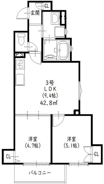 鴻池新田駅 徒歩11分 3階の物件間取画像