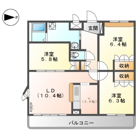 岸辺駅 徒歩23分 5階の物件間取画像