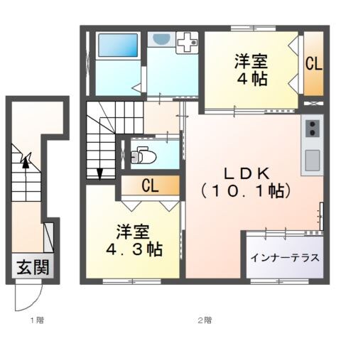 住吉駅 徒歩21分 2階の物件間取画像