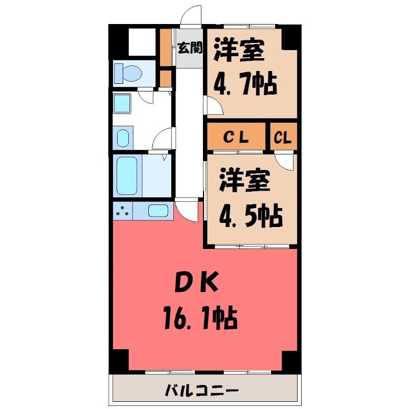 東武宇都宮駅 徒歩20分 2階の物件間取画像