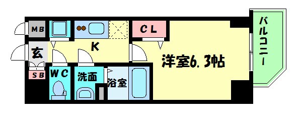 阿波座駅 徒歩6分 7階の物件間取画像