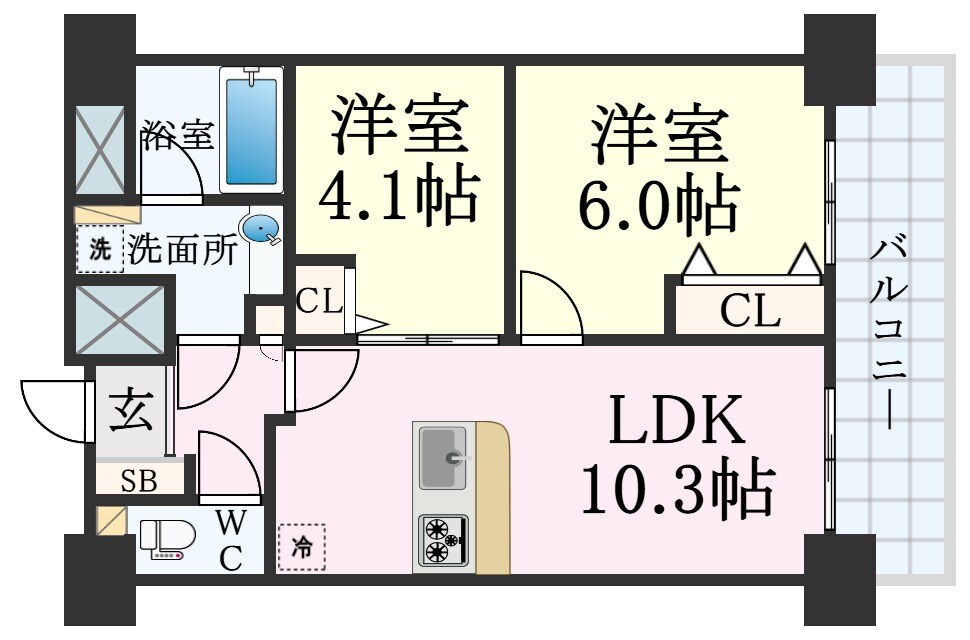 元町駅 徒歩7分 13階の物件間取画像