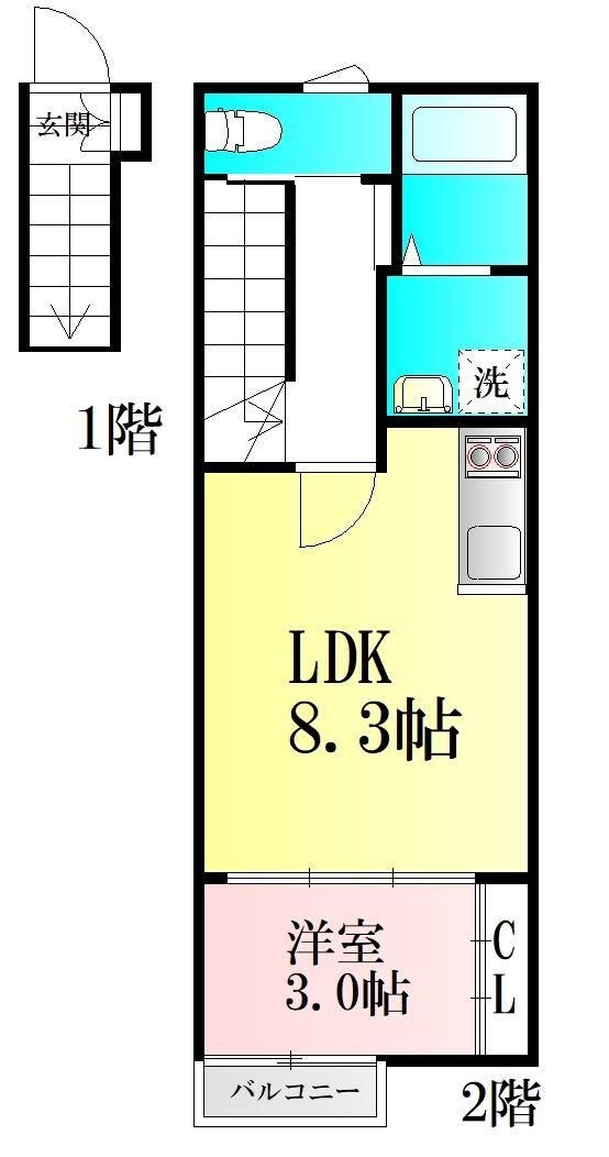 多賀城駅 徒歩9分 2階の物件間取画像