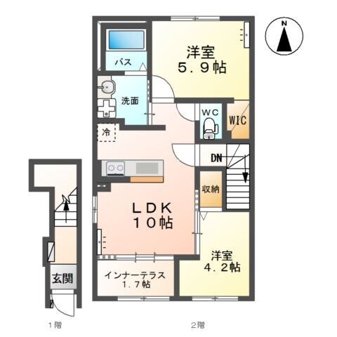 岩切駅 徒歩15分 2階の物件間取画像