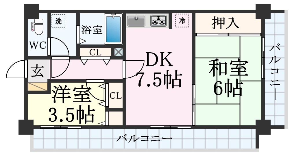 三ノ宮駅 徒歩8分 14階の物件間取画像