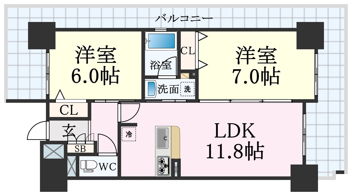 中央市場前駅 徒歩8分 9階の物件間取画像