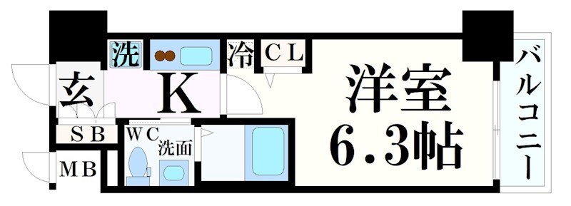 三ノ宮駅 徒歩6分 15階の物件間取画像