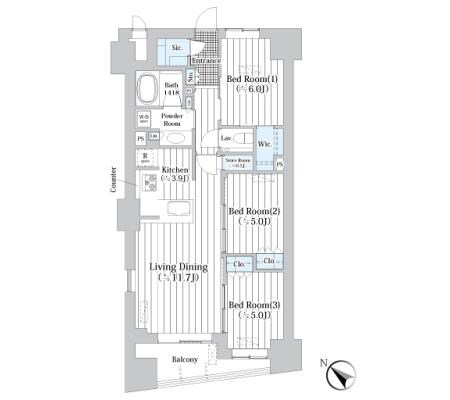 八丁堀駅 徒歩4分 3階の物件間取画像