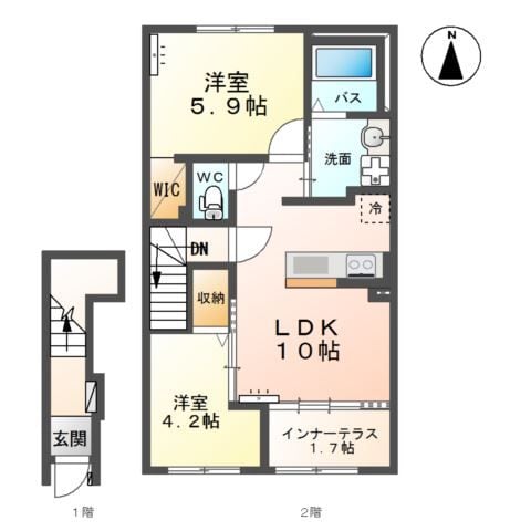 岩切駅 徒歩15分 2階の物件間取画像