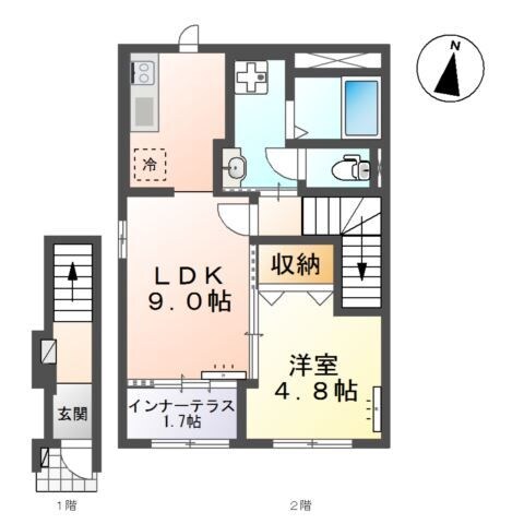 北仙台駅 徒歩18分 2階の物件間取画像