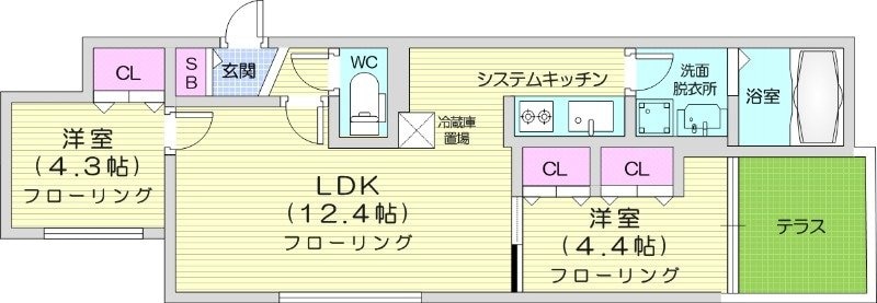 菊水駅 徒歩4分 1階の物件間取画像