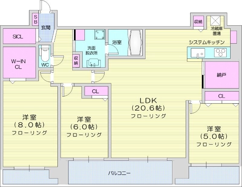 北広島駅 徒歩4分 9階の物件間取画像