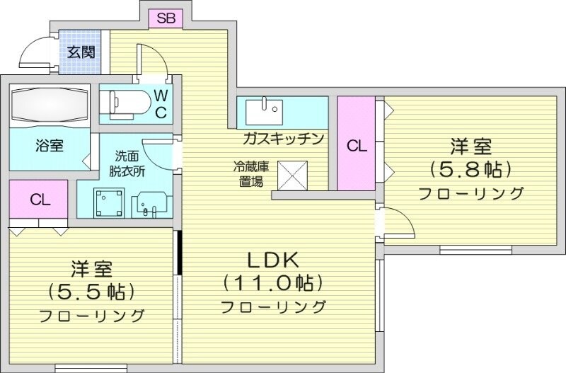 北１８条駅 徒歩6分 1階の物件間取画像