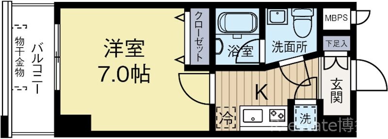 呉服町駅 徒歩2分 13階の物件間取画像